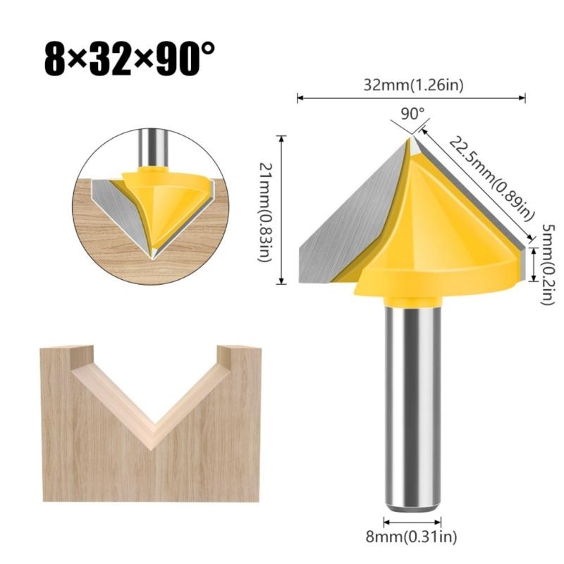 Efficient 8mm Shank V Flute Router Bit Carbide End Mill With 60 To 150 Degree Options for Profession Woodworking Project