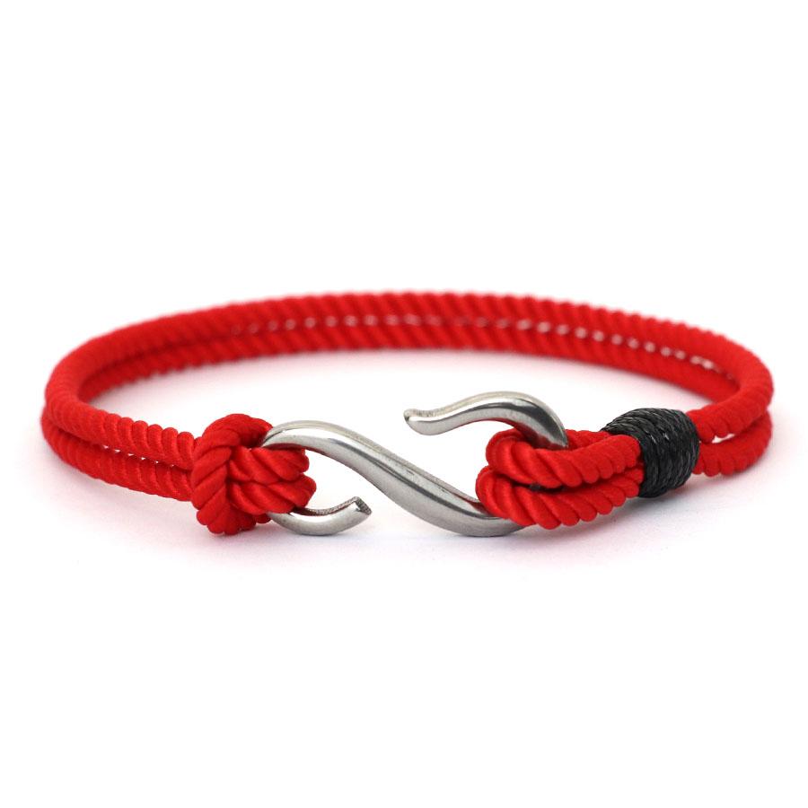 S Shape Fish Hook Double Layer Bracelet Men Women Handmade Milanese Rope Stainless Steel Hand Rope Beach Jewelry Accessories