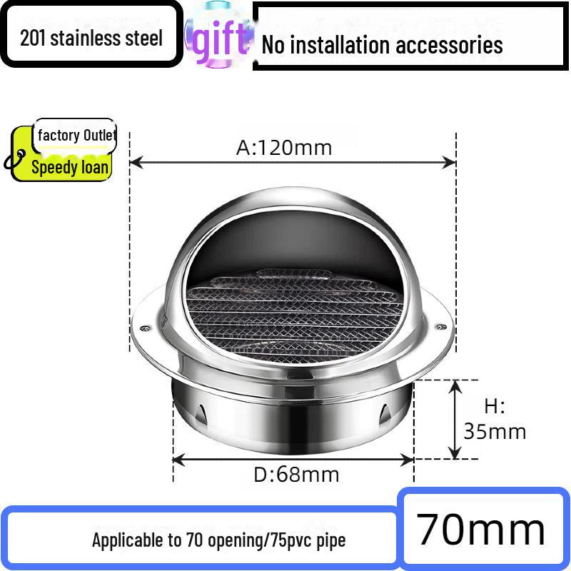 304 Stainless Steel Ventilation Cap: Rain-Proof Exhaust Cover for Exterior Wall and Range Hood, PVC Compatible