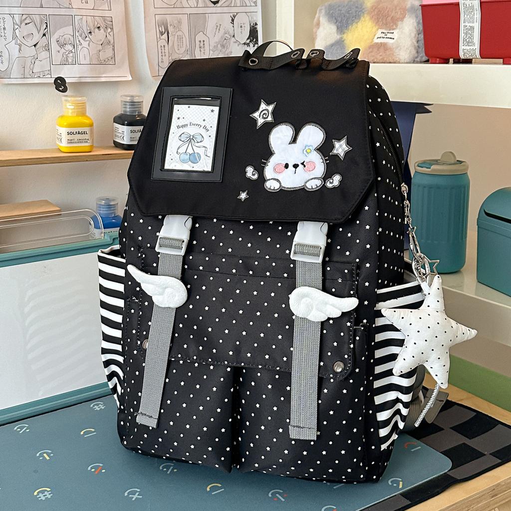 Schoolbag Design Sense Embroidery Bunny Large Capacity Student Commuter Versatile Polka Dot Girl Going Out Lightweight Backpack