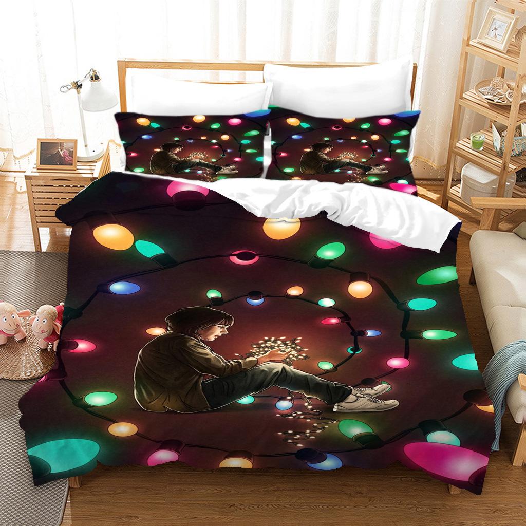 Parure de couette trois pièces personnalisée avec animation de dessin animé numérique 3D Strange Things