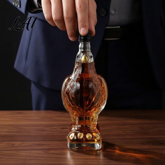 Alcohol Bottle with Screw Cap Eagle Head Whiskey Decanter 350ml Glass Animal Liquor Bottle 3D Bird Airtight Seal Wine Dispenser Stopper for Home Bar