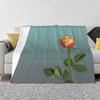Apricot Rose On Blue Background Photo For Home Sofa Bed Camping Car Plane Travel Portable Blanket Rose Apricot Blue Flower