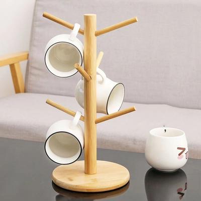 Set Baumform Holz Kaffee Tee Tasse Aufbewahrungshalter Ständer Becher Hängendes Ausstellungsregal Trinkgeschirr Regal 6 Haken Zuhause Küche1