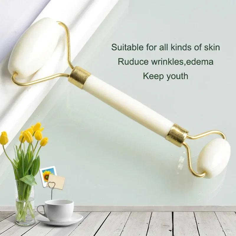 Double-Headed White Jade Facial Massage Roller Natural Stone Skin Care Tool for Face Eye Neck Youyan Jade