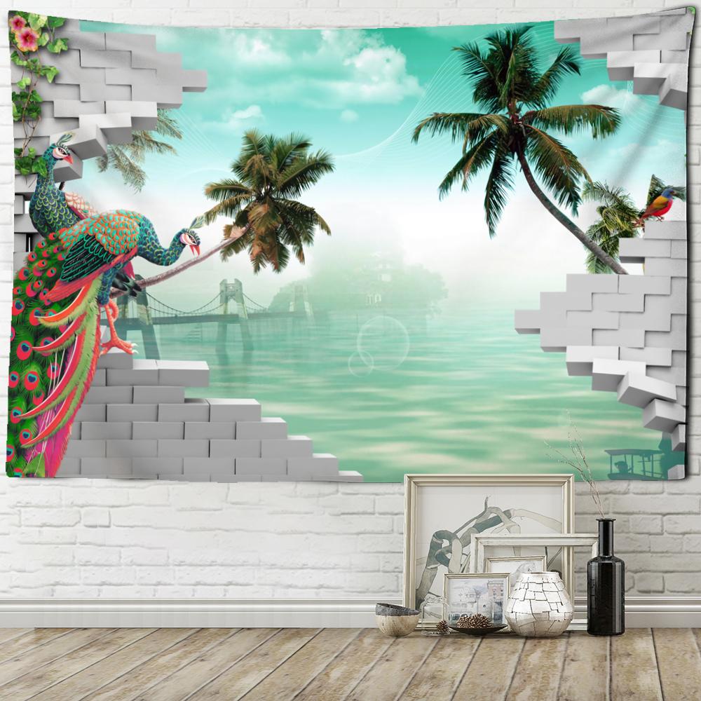 Tapiserie de Perete Peisaj Oceanic cu Păun Estetic Boem Cameră Hippie Living Decor Acasă Fundal