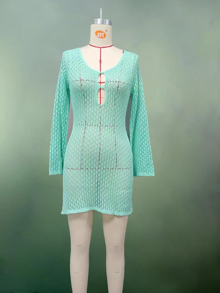 European & American Autumn/Winter Sexy Backless Knitted Long Dress Beach Cover-up
