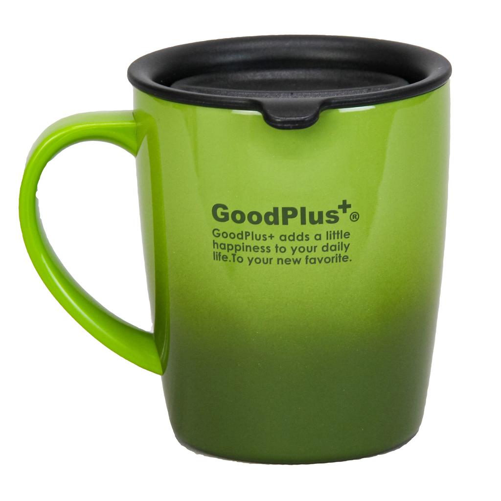 Vacuum Insulated Stainless Steel Mug Gradient with Keeps Drinks Hot or No Carefully Painted Gradient Color GoodPlus+ (Air Zero), 300ml, Green, Lid,