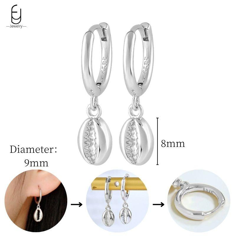 925 Sterling Silver Needle Vintage Heart/Shell Pendant Earrings Round/Square Plate Hoop Earrings for Women Party Fashion Jewelry