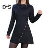 Ženy Podzim Zima Jednobarevné Minišaty Hromadný límec Dlouhý rukáv Boky Ohrnuté Knoflíky Dekor Krátké šaty Šaty s vysokým pasem Streetwear