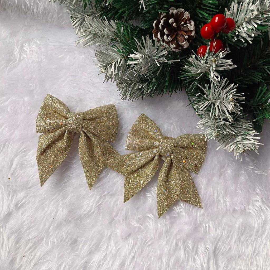 Zlaté třpytivé vánoční mašle ozdoby - Lesklé ozdoby na stromeček & Drobné doplňky