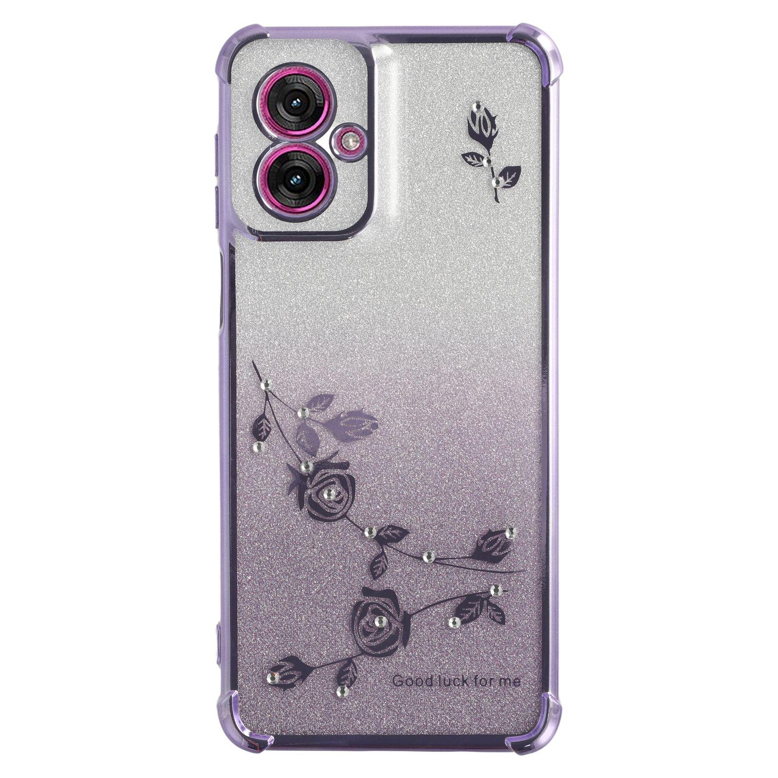 

KADEM For Motorola Moto G55 5G Case Flower TPU Flexible Gradient Phone Cover Purple