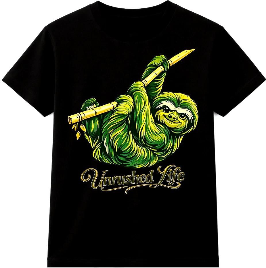Cute Sloth T Shirt Unrushed Life Relaxed Lazy Animal Graphic Tee Casual Top XS