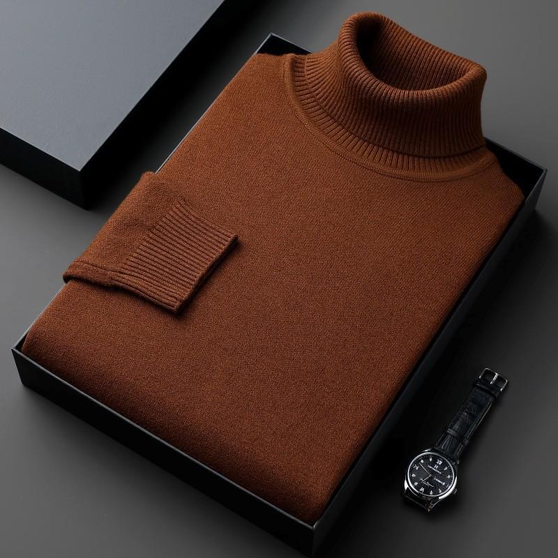 Men's Winter High Neck Thick Loose Knit Sweater - Solid Color Casual Versatile Top
