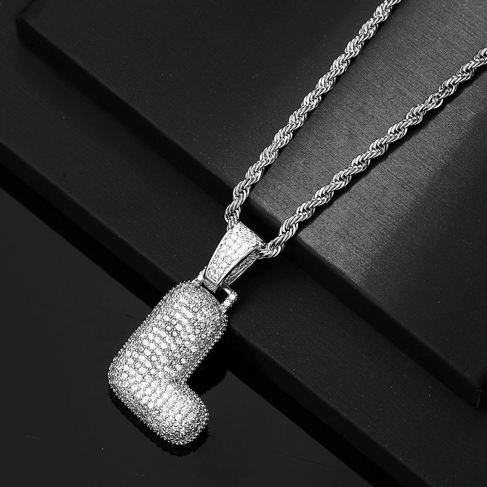 Hot Selling European and American Hip-hop Necklace with 26 English Letter Pendants, Men's and Women's Trendy Zircon Necklace