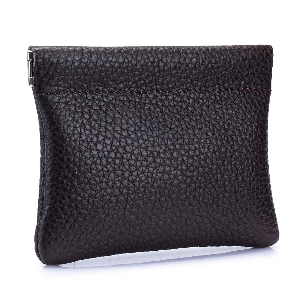 Mini Coin Purse Genuine Leather Small Coin Wallet Pebble Pattern Leather Squeeze Coin Purse Pouch Change Holder for Men & Women