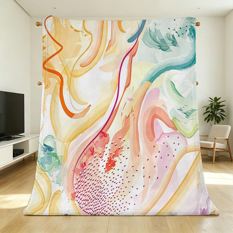 Soft Flannel Fleece Blanket, Breathable Abstract Art Pattern, Cozy Warm Throw for Home Office, All-Season Use for Holidays.