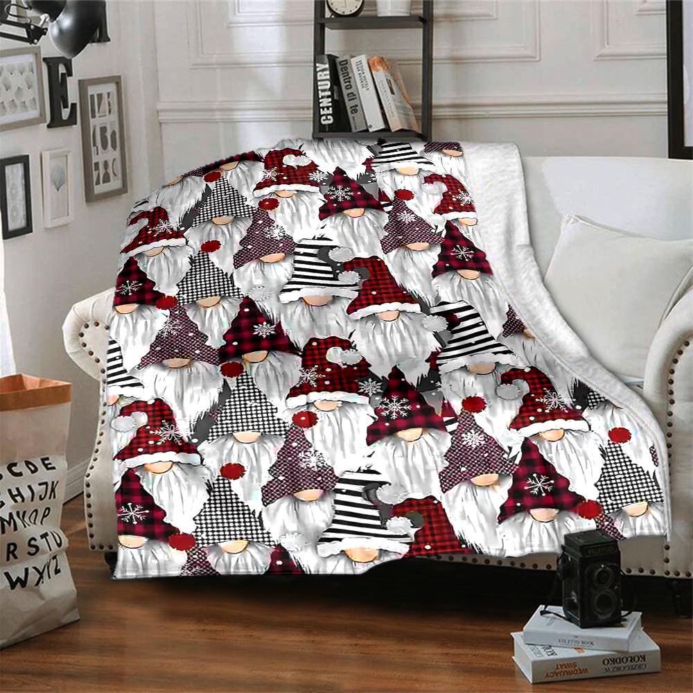 1Pc Christmas Gnome Celebration Blanket Soft Throw Blanket For Home Bedroom Bed Sofa Travel Office Solid Christmas Blanket