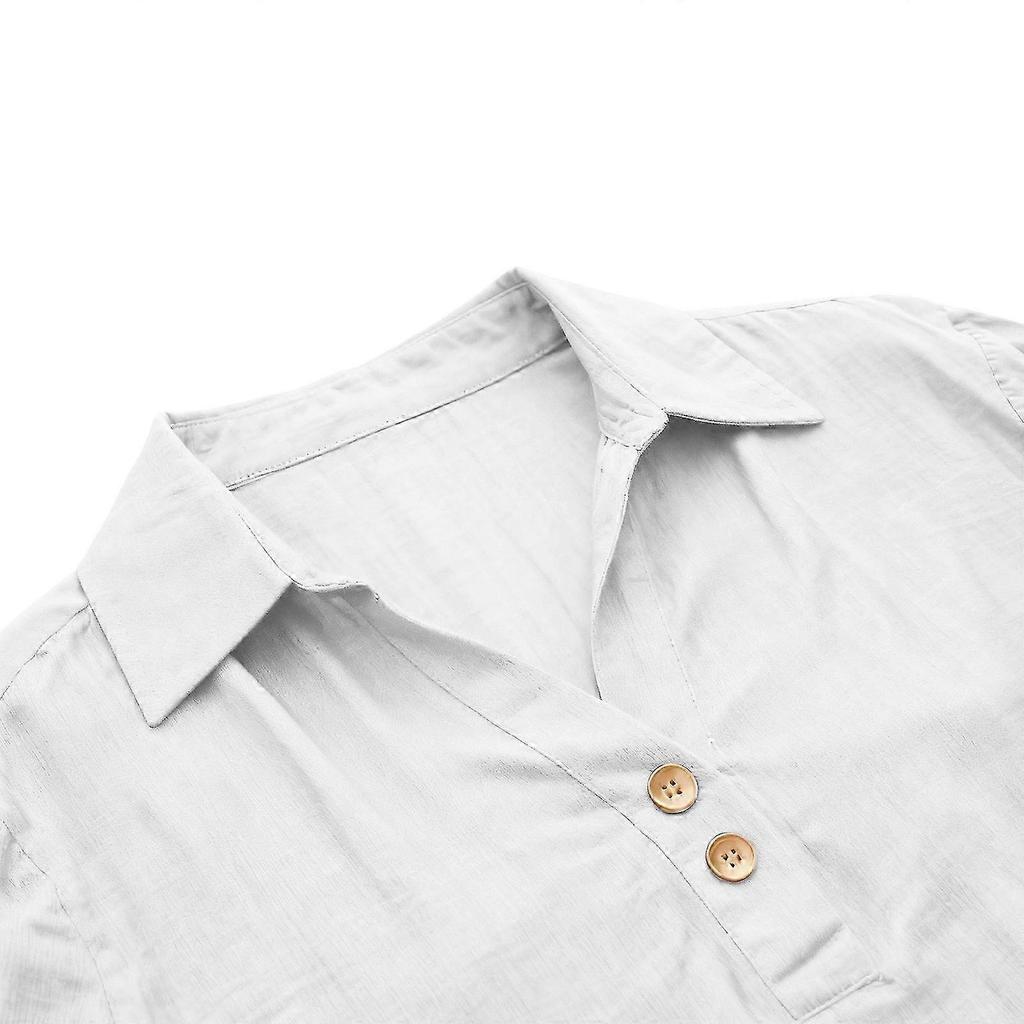 Flash Promo-Women's Linen Top with Three-quarter Sleeves, Casual and Elegant V-neck Pullover, Button-down Shirt Blue Color XXL