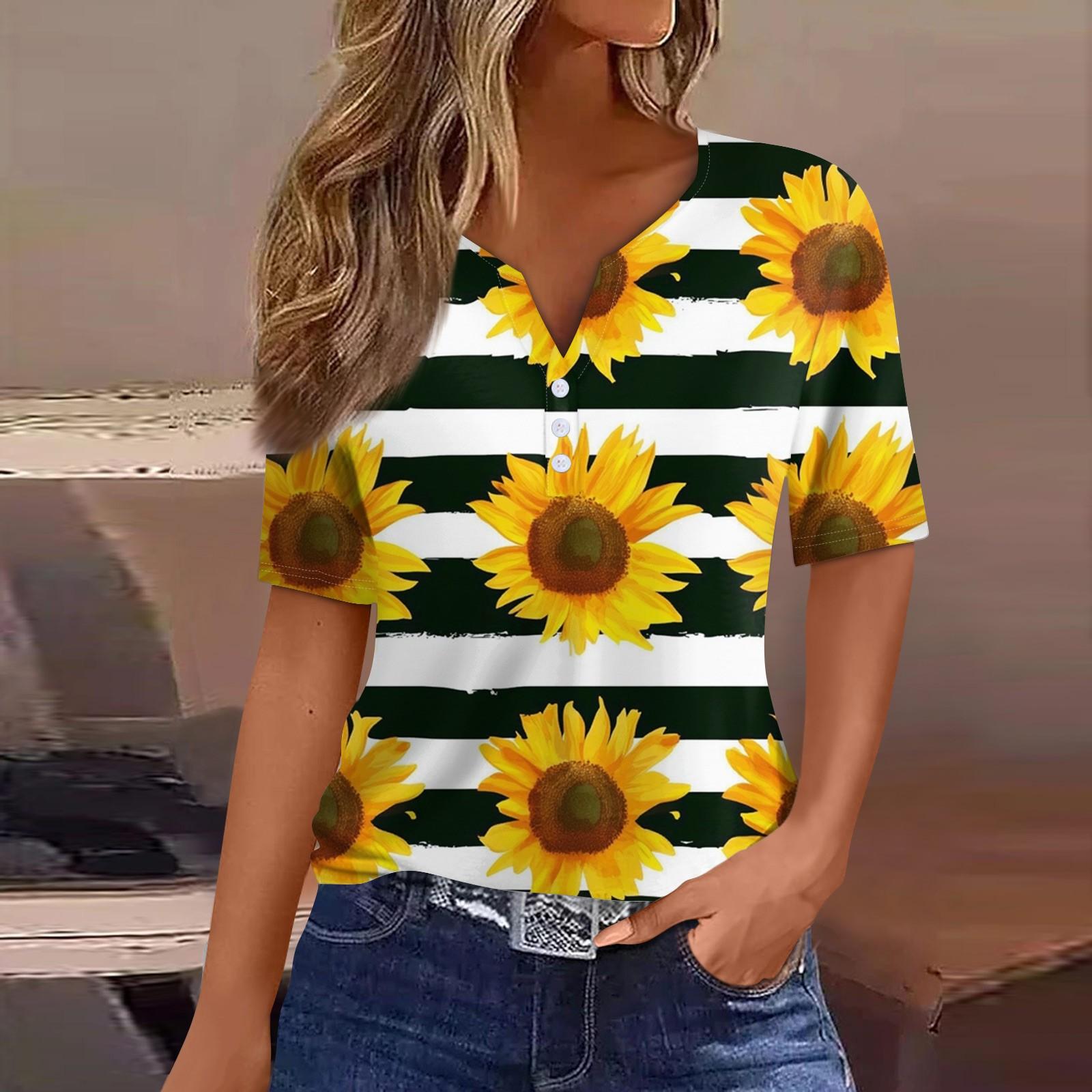 

Women s Casual V-neck Short Sleeved Decorative Button Up T-shirt Top M чёрный