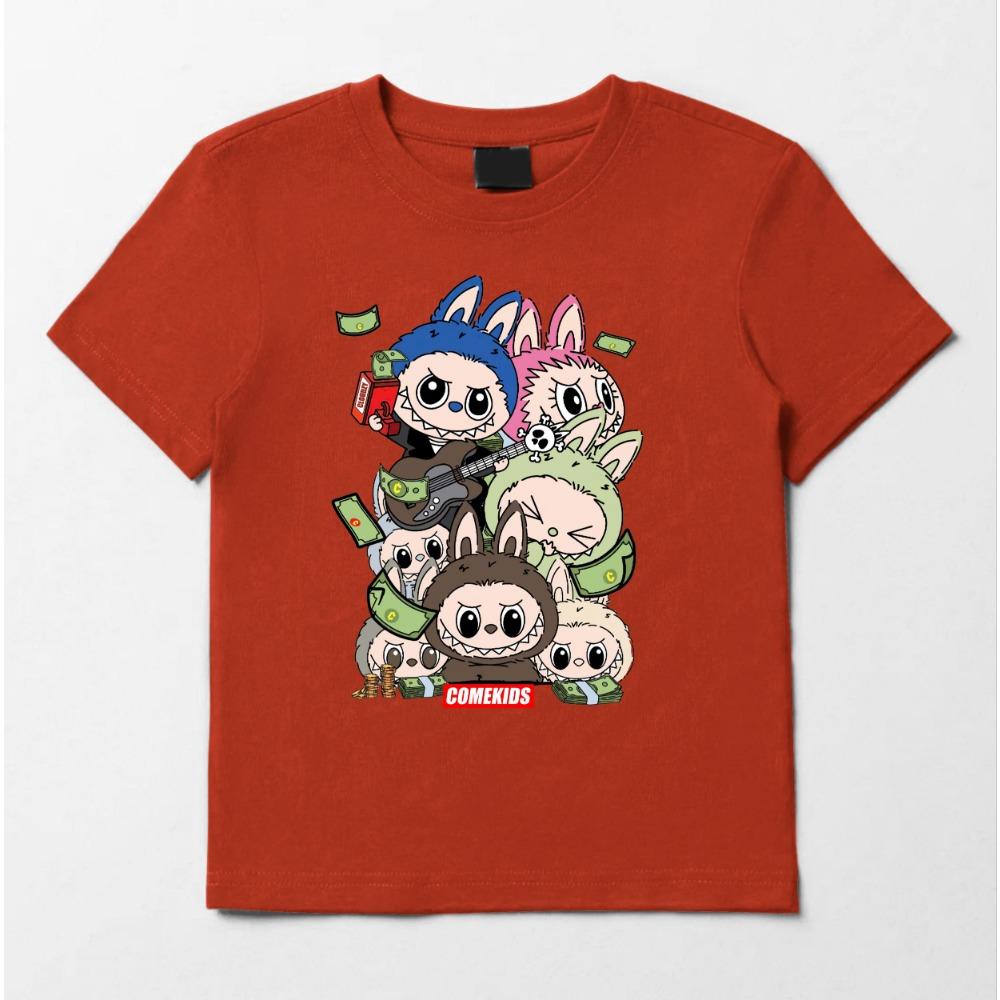 2025 Horký výprodej Labubu tričko pro muže a ženy stejné roztomilé potištěné top dětské kreslené s krátkým rukávem 100-160 cm