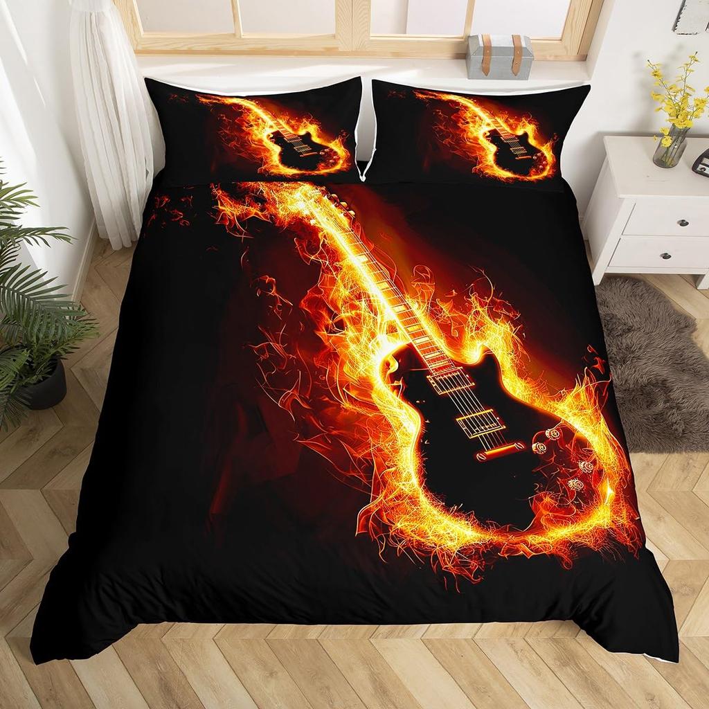 Gitarre Bettwäsche Set Einzelbett Jungen Mädchen Musik Thema Gitarre Bettbezug Klassische Gitarre Deckenbezug Vintage Tagesdecke Abdeckung