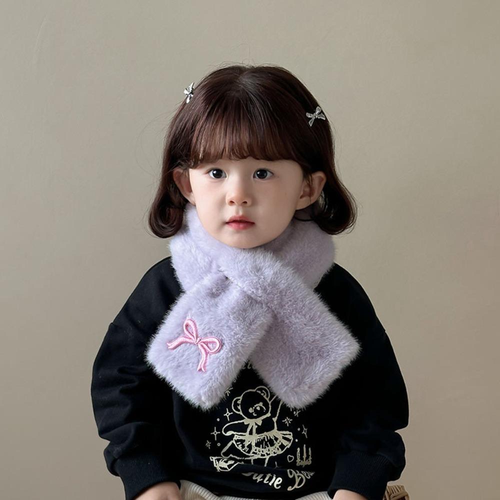Solid Color Anti-Cold Neckerchief Casual Kids Plush Scarf Sweet Bowknot Scarf Children