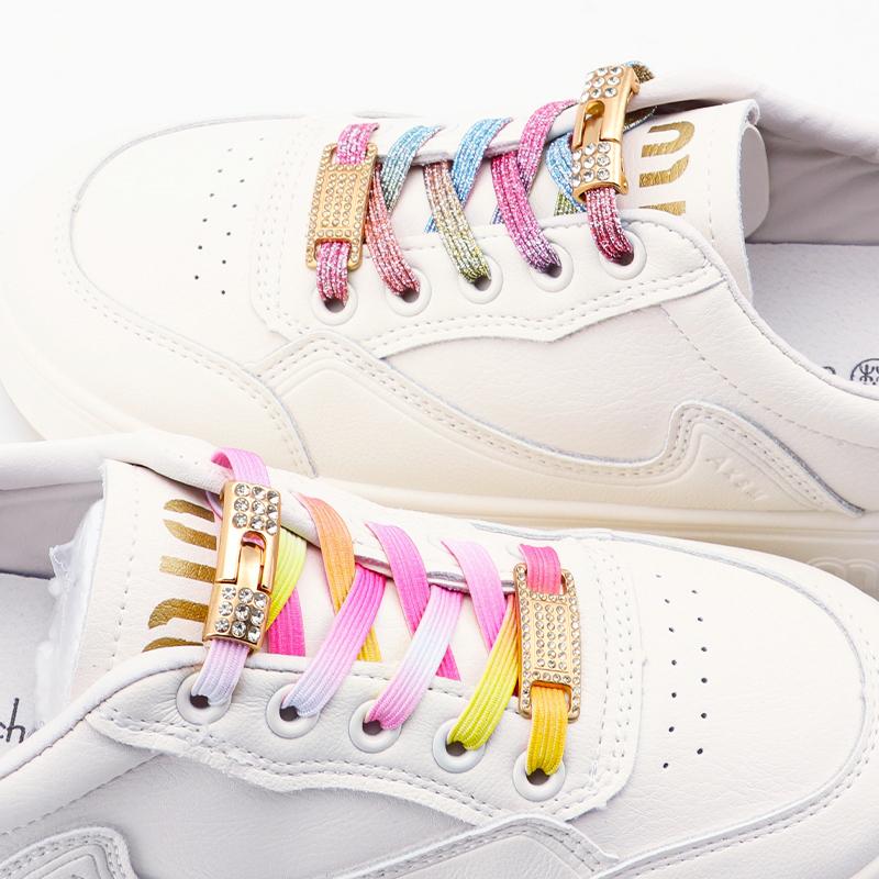 Luxury Gold Diamond buckle Shoelaces without ties Glitter Elastic Laces Sneakers Tennis No Tie Shoe laces Flat Shoelace for Shoe