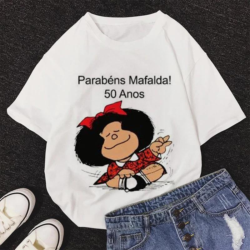 Mafalda Kawaii Graphic Print T-shirt Women Harajuku Aesthetic Pink Tops Y2k Casual Tshirt 2026 Newest Summer Fashion Female T Shirt