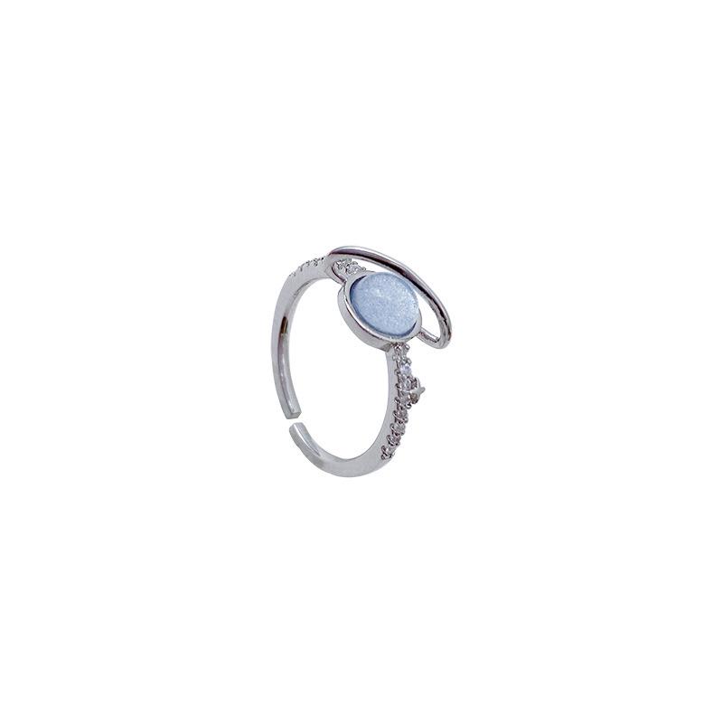 Korean Blue Planet Zircon Women's Open Ring - High-End Niche Design