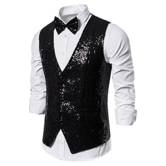 Männer Weste Bogen Set Glänzende Pailletten Ärmellos Slim Fit Cardiagn Einreiher V-ausschnitt Bühne Zeigen Emcee Leistung Männer weste