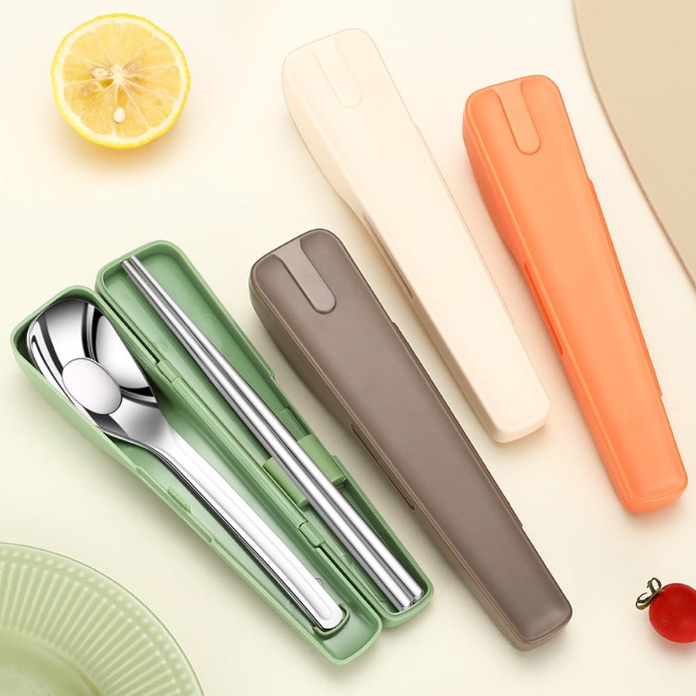 2Pcs/Set with Buckle Travel Cutlery Set with Storage Box Spoon Chopsticks Set  Outdoor
