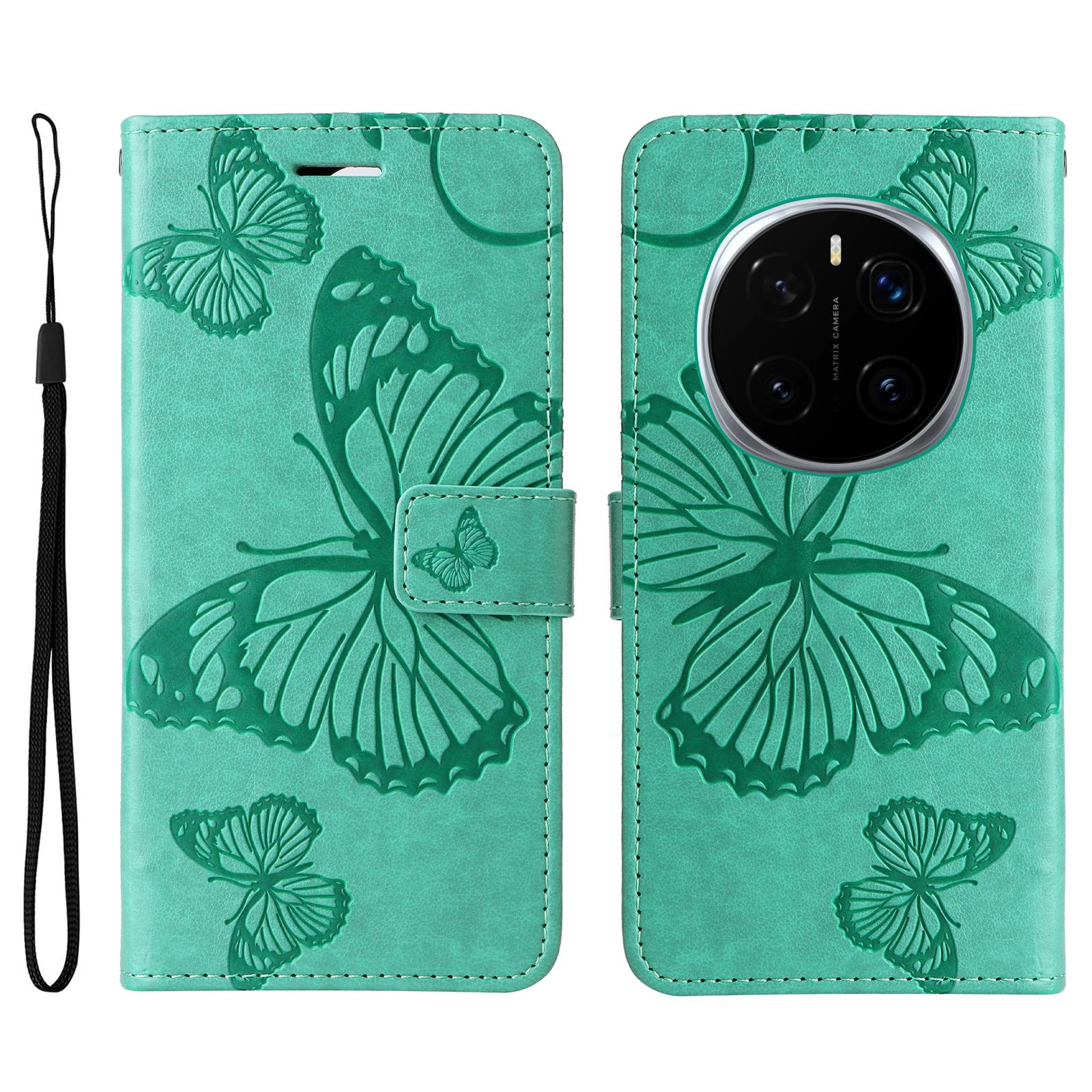 

For Honor Magic7 Pro 5G Wallet Case Floral Butterfly Imprinted Leather Phone Cover Stand Red