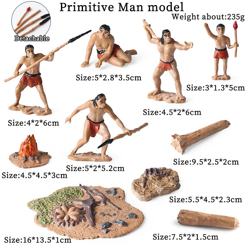 Oenux Prehistoric People Life Scene Human Evolution Wild Sabre-toothed Tiger Mammoth Animals Model Action Figures Collection Toy