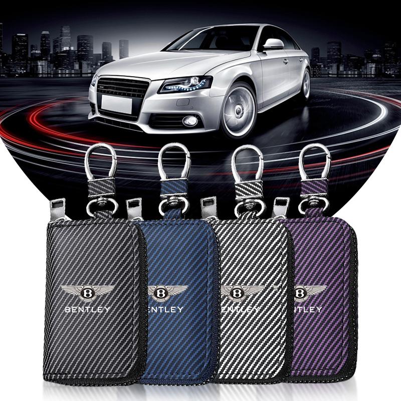 PU Carbon Fiber Wallet Leather Keys Protection Storage Bag For Bentley Continental GT MULLINER Bentayga Flying HurtlingSpurlogo MY9