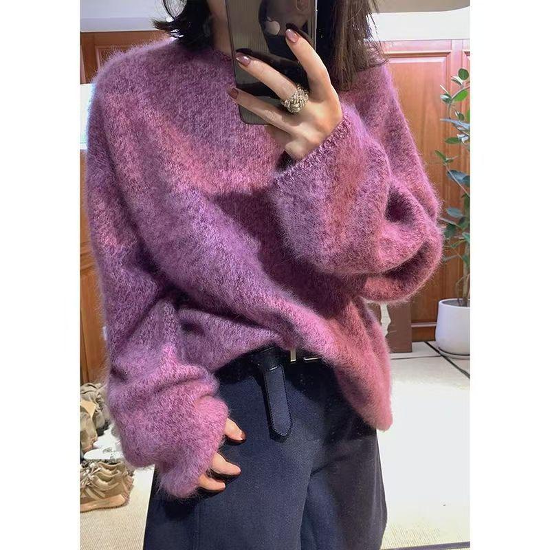 Pulover tricotat gros cu gât rotund, nou 25 Toamnă/Iarnă, dintr-un singur fir, din lână merinos cașmir