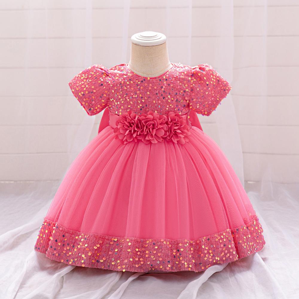 Kids Sequin Birthday Dress Summer Wedding Flower Girls Dress Toddler Baptism 1st Birthday Dress Baby Girl Clothes Princess Wedding Party Kids Costume