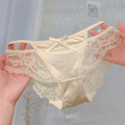Girls New Pure Wind Satin Low Waist Sexy High Slit Lace Underwear