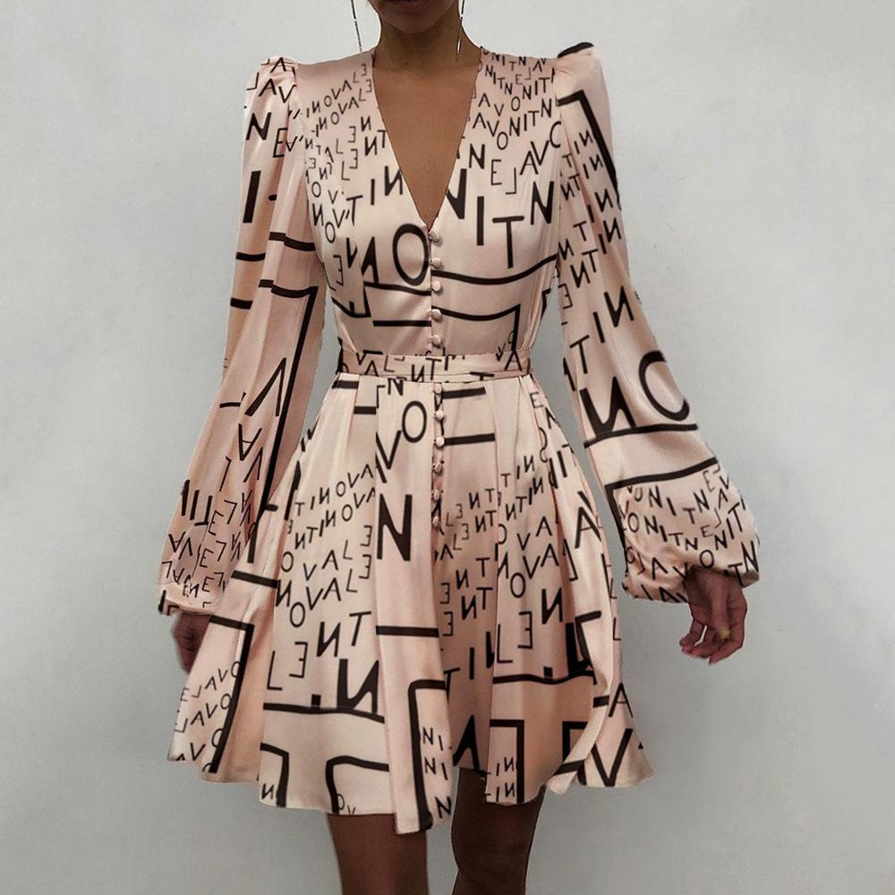 

Весеннее женское новое дизайнерское атласное облегающее платье с рукавами-фонариками и v-образным вырезом S