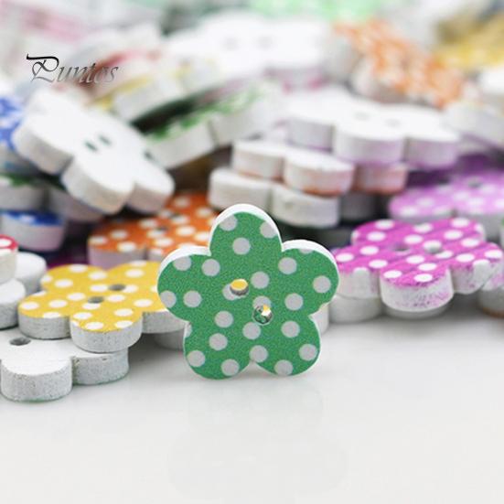 100 Pcs Lovely Wooden Buttons DIY Sewing Scrapbooking Flower Dots Mixed 15 X 2mm