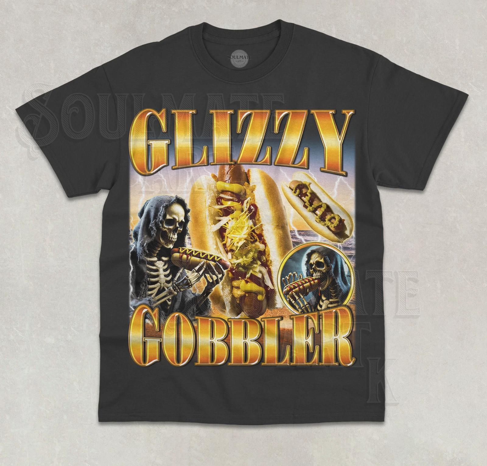 Glizzy Gobbler T-Shirt Funny Skeleton Hot Dog Meme Graphic Unisex Shirt M
