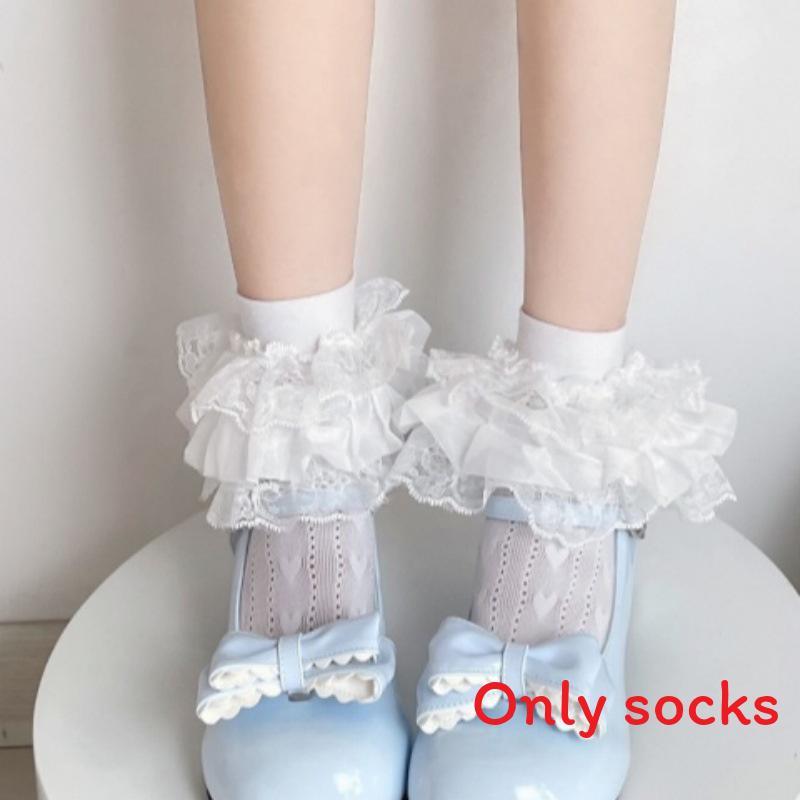 Lolita Summer Knee Socks With Lace Trim And Heart Pattern For Girls