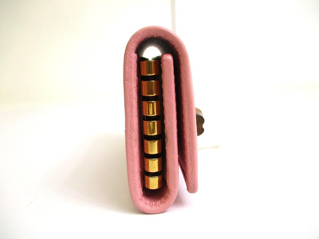 Authentic GUCCI Double G Bamboo Pink Leather 6 Pics Key Chain #a611 Refurbished