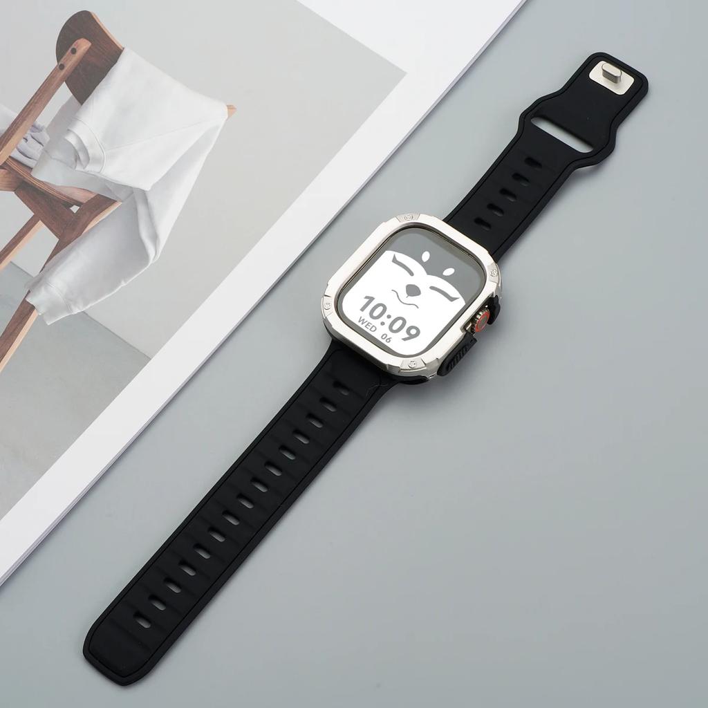 Strap+Case for Apple Watch 49mm 44 45 46MM TPU+PC Protector Bumper Silicone Band for Iwatch Series 10 9 8 7 6 5 4 Se Ultra 1 2