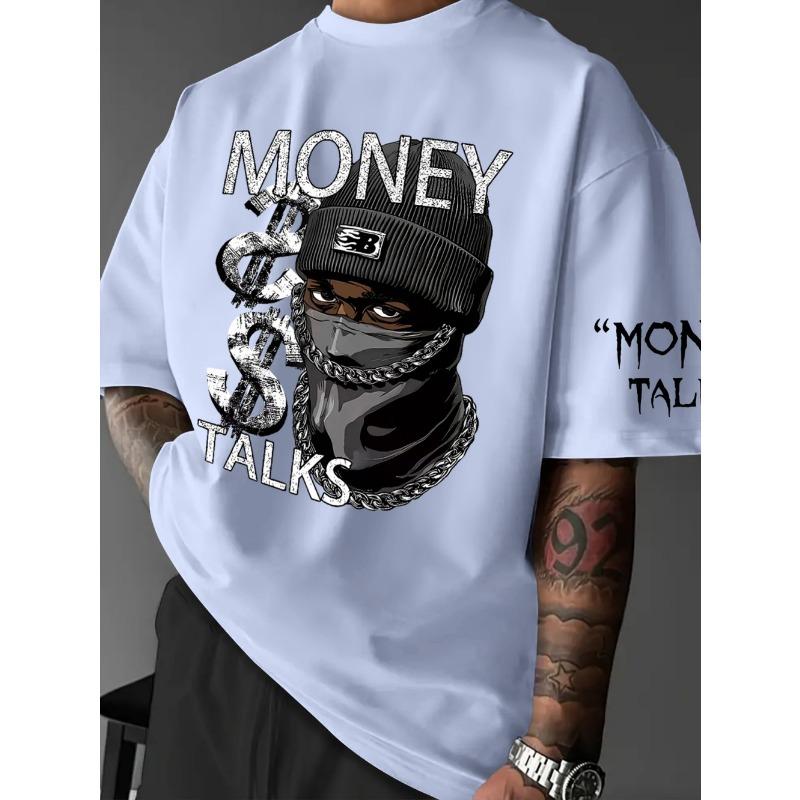 European and American Men's Summer Figure Wealth Letter Print Comfortable and Breathable Round Neck Tshirt Outdoor Street Top
