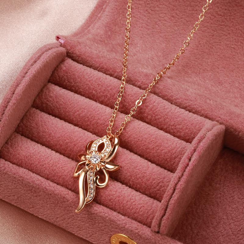 Luxury 3Pcs  Rose Gold Bridal Wedding Jewelry Sets Natural Zircon Flower Earring Necklace Ring Sets For Women Gift