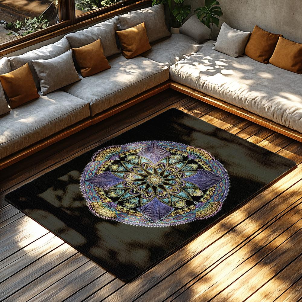 Intricate Mandala Pattern Area Rug Non-Slip Floor Mat Bohemian Home Decor Living Room Bedroom Carpet Artistic Design Modern Styl