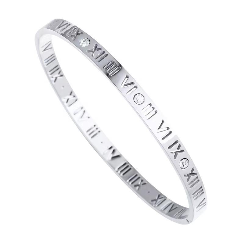 Luxury Women's Stainless Steel 18K Gold Plated Bracelet Waterproof Design with Roman Numeral Inlaid Zirconia for Gift