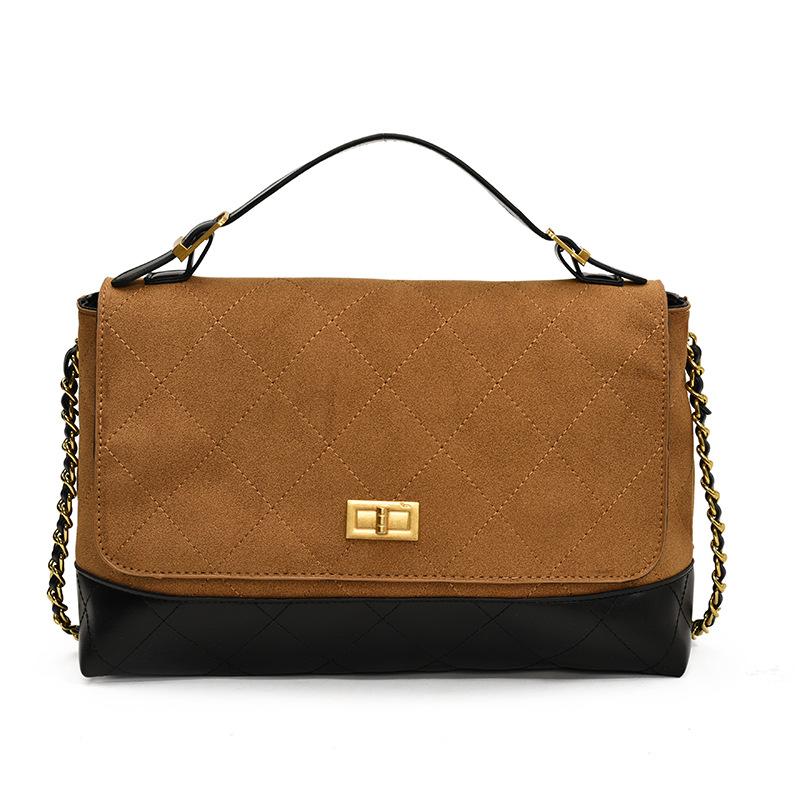Textured Matte Portable Lock Diamond Bag Women's New Autumn Contrasting Color Chain Single Shoulder Messenger Bag Tide