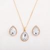 European & American Versatile Rhinestone Necklace & Earrings Set - Classic Multicolor Water Drop Glass Crystal Jewelry (3 Pieces)